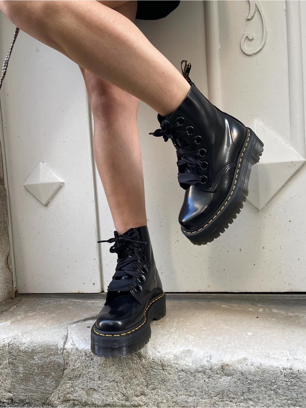 Dr. Martens Molly Leather Black Platform Lace-Up Boots - Picture 2 of 16